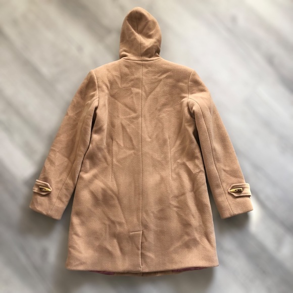 Vintage LL Bean Tan Wool Hooded Toggle Insulated Coat Size Small - Picture 2 of 12
